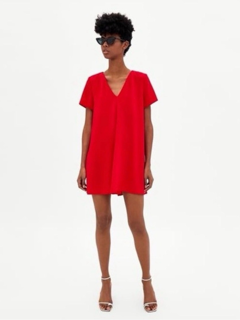 Zara Red V-Neck Short Sleeve Dress